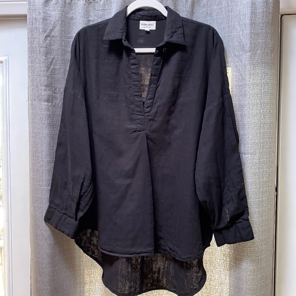 Tribe Alive Oversized Tunic Top in Black XS/S
